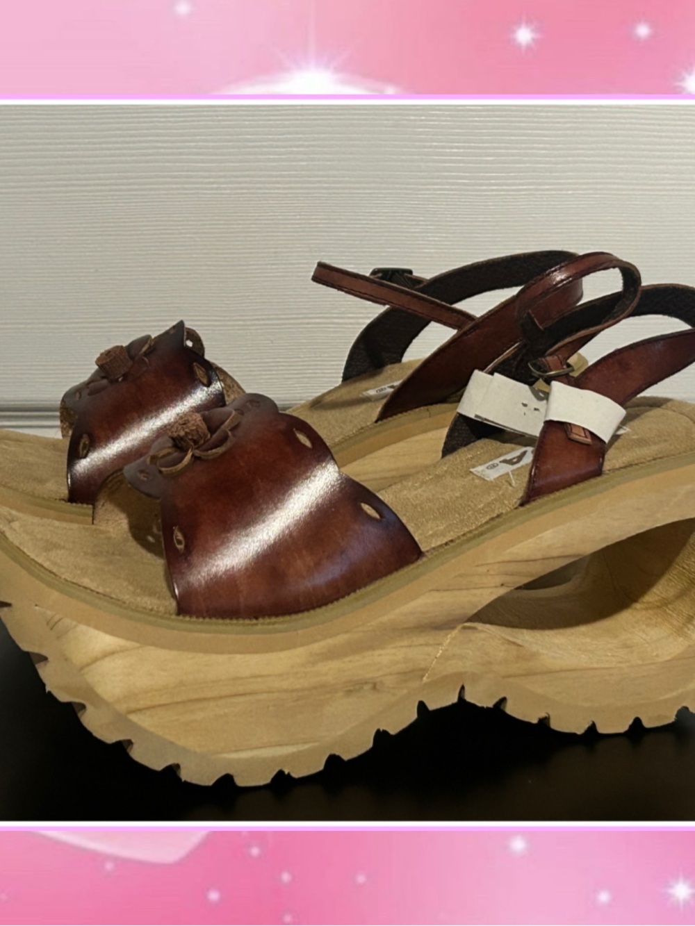 Vintage 90s y2k Chunky Wooden Platform Wedges - Picture 3 of 5